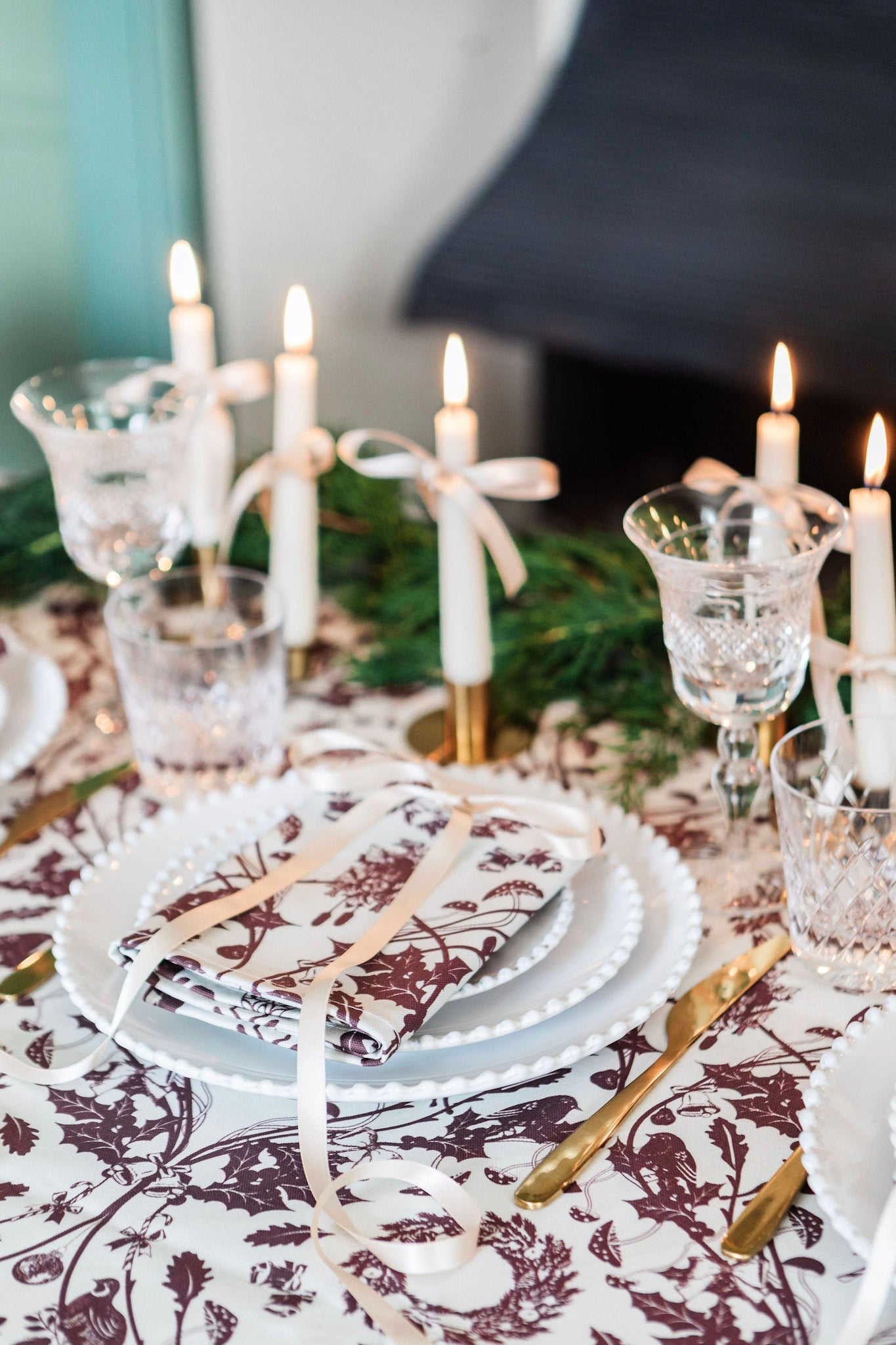 Burgundy Stag Tablecloth
