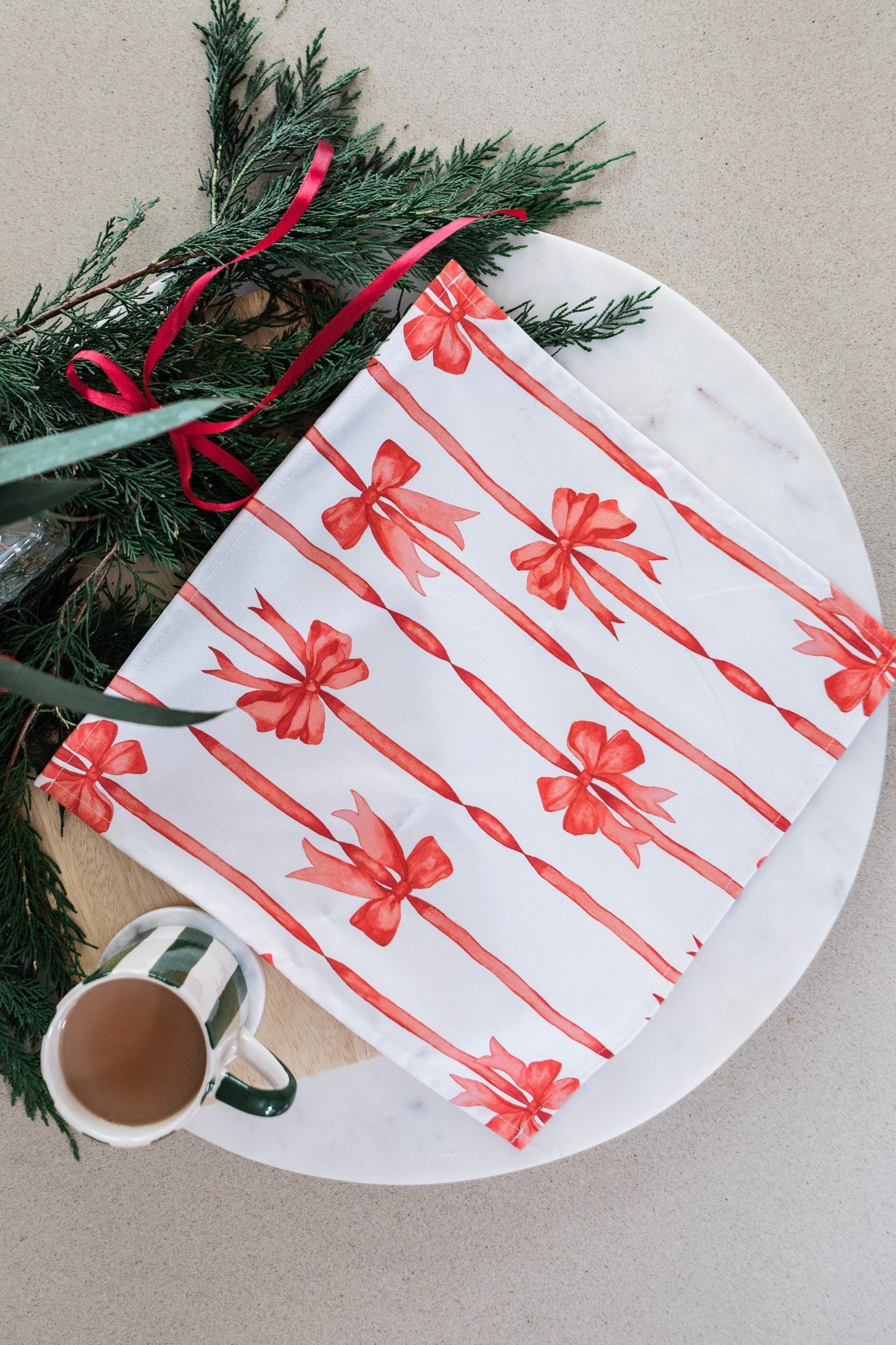 Red Ribbons Tea Towel