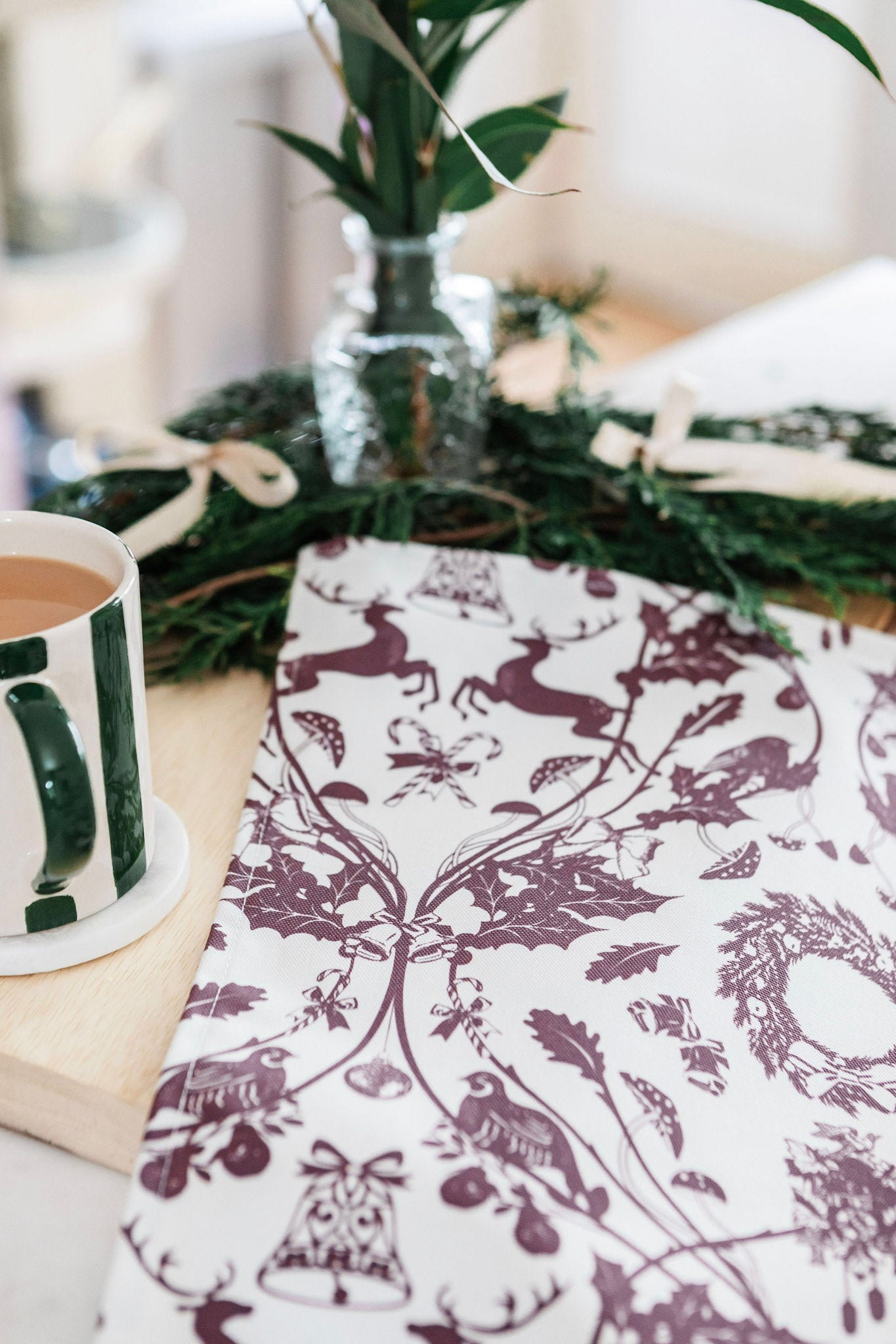 Burgundy Stag Tea Towel