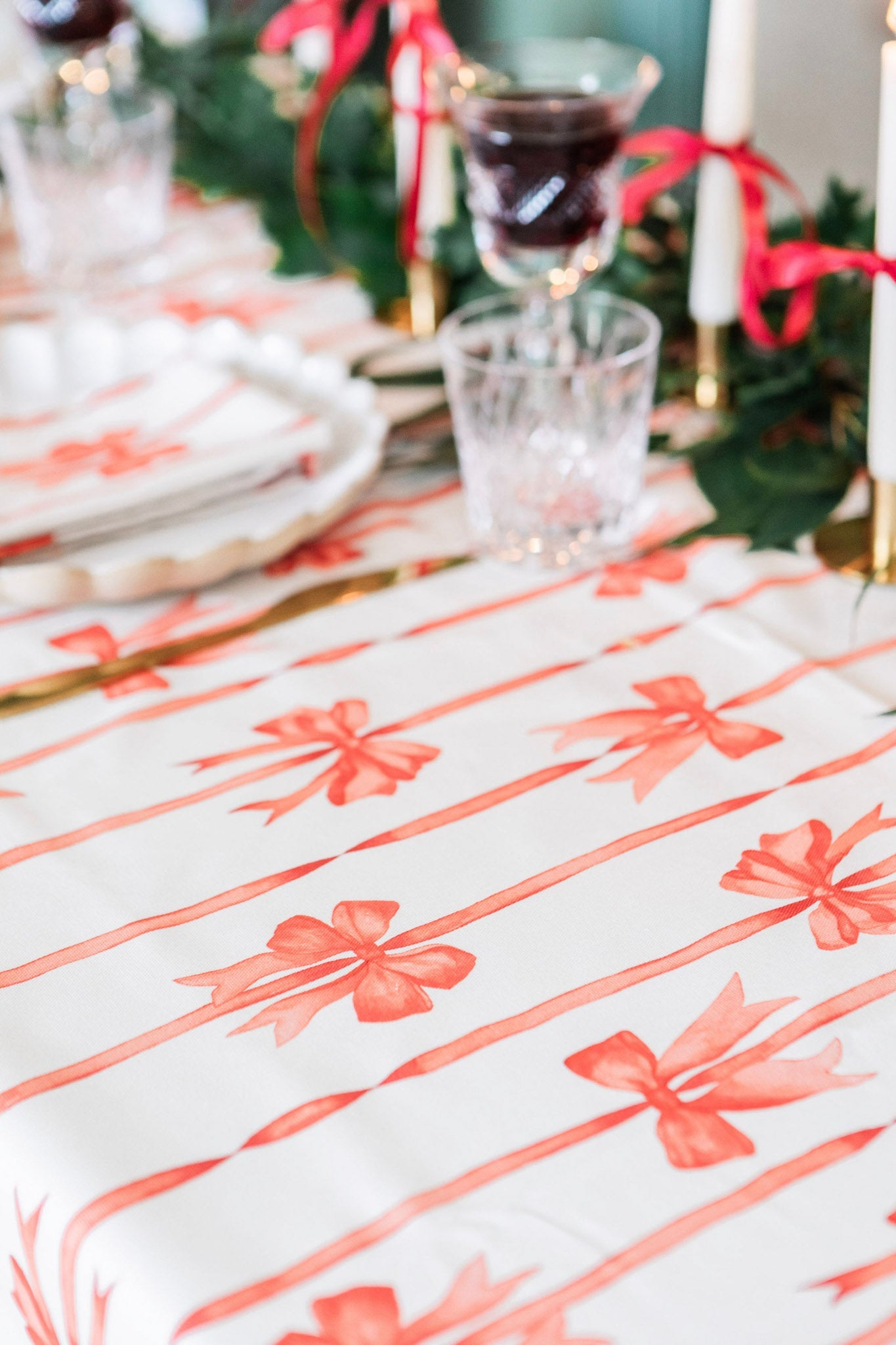 Red Ribbons Tablecloth