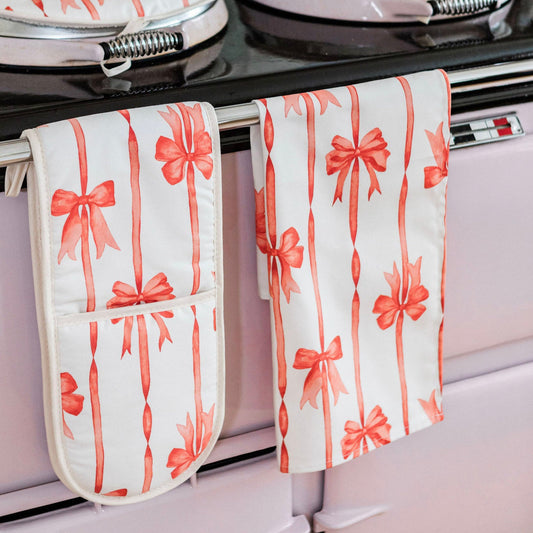 Red Ribbons Tea Towel