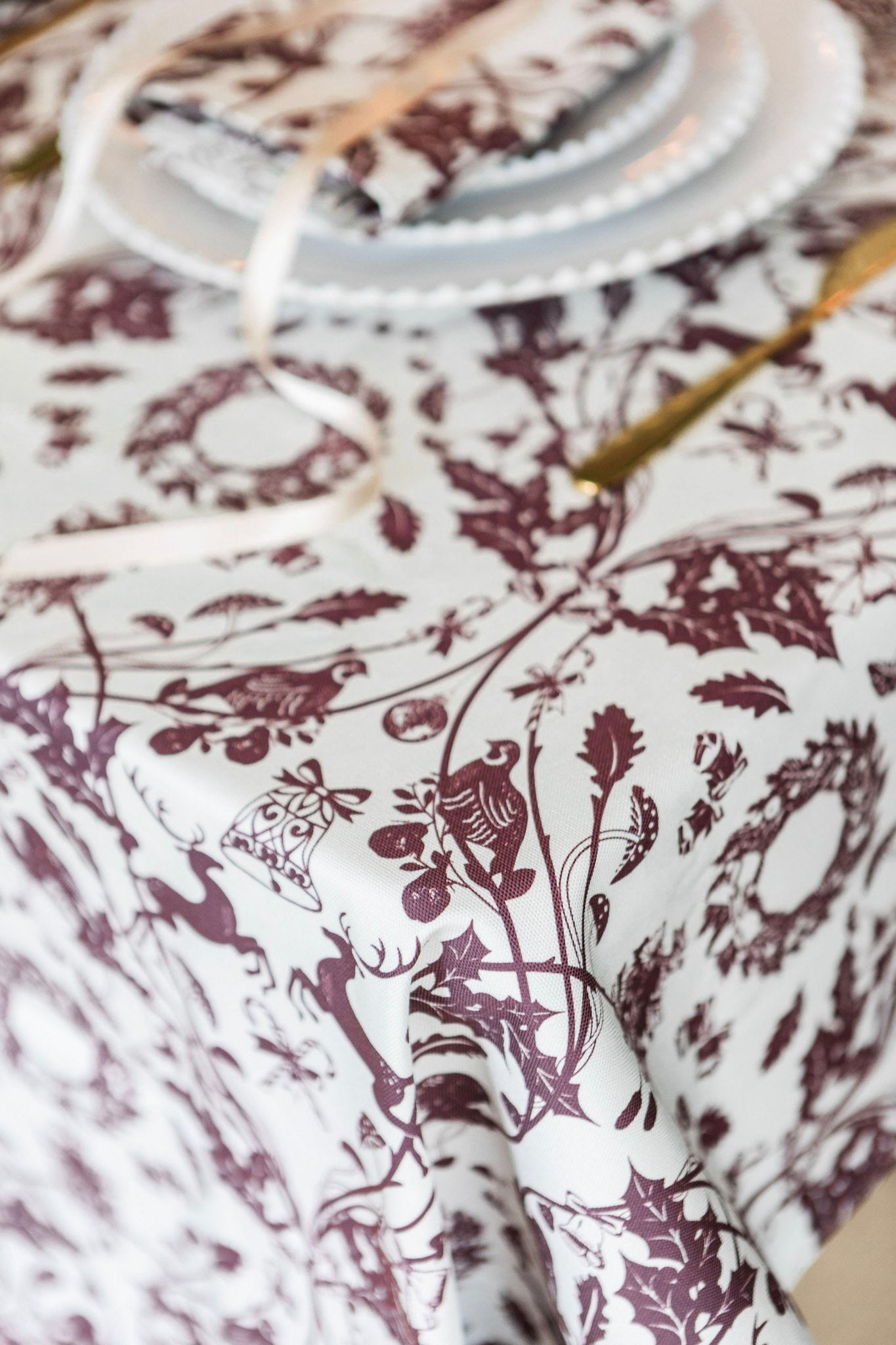 Burgundy Stag Tablecloth