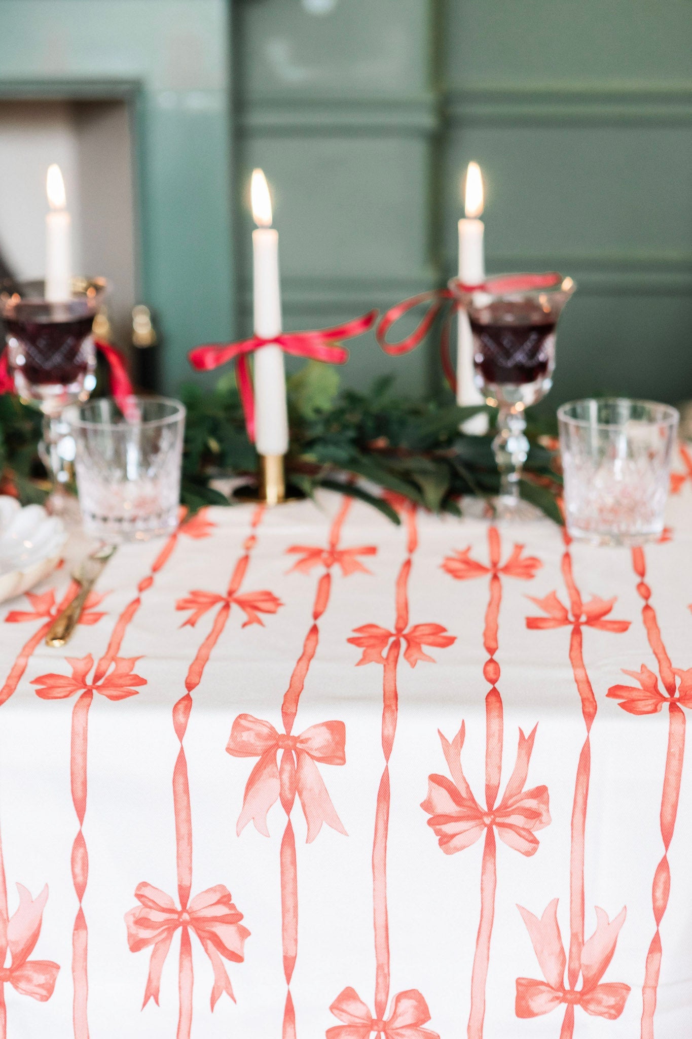 Red Ribbons Tablecloth