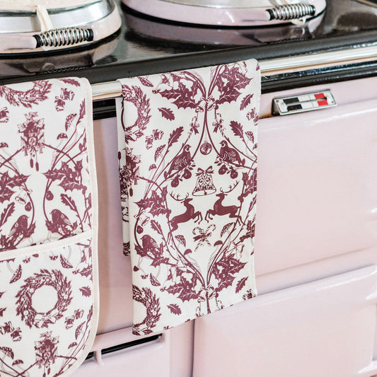 Burgundy Stag Tea Towel