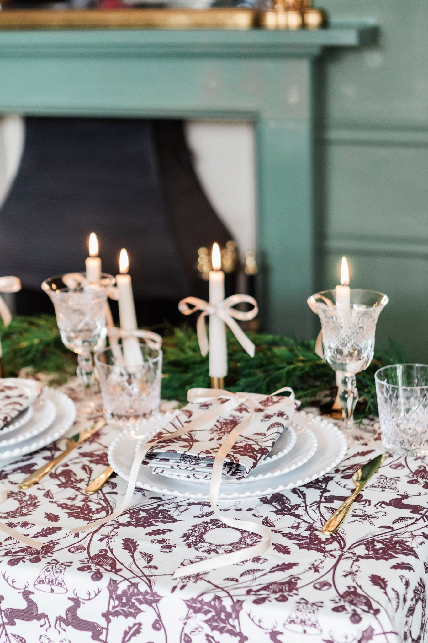 Burgundy Stag Tablecloth