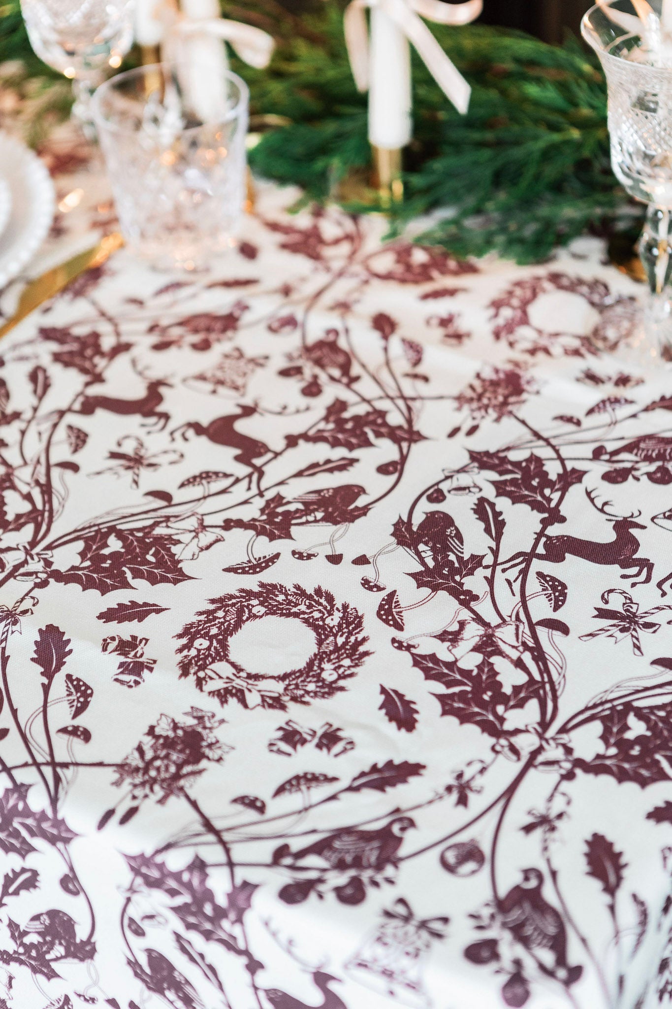 Burgundy Stag Tablecloth