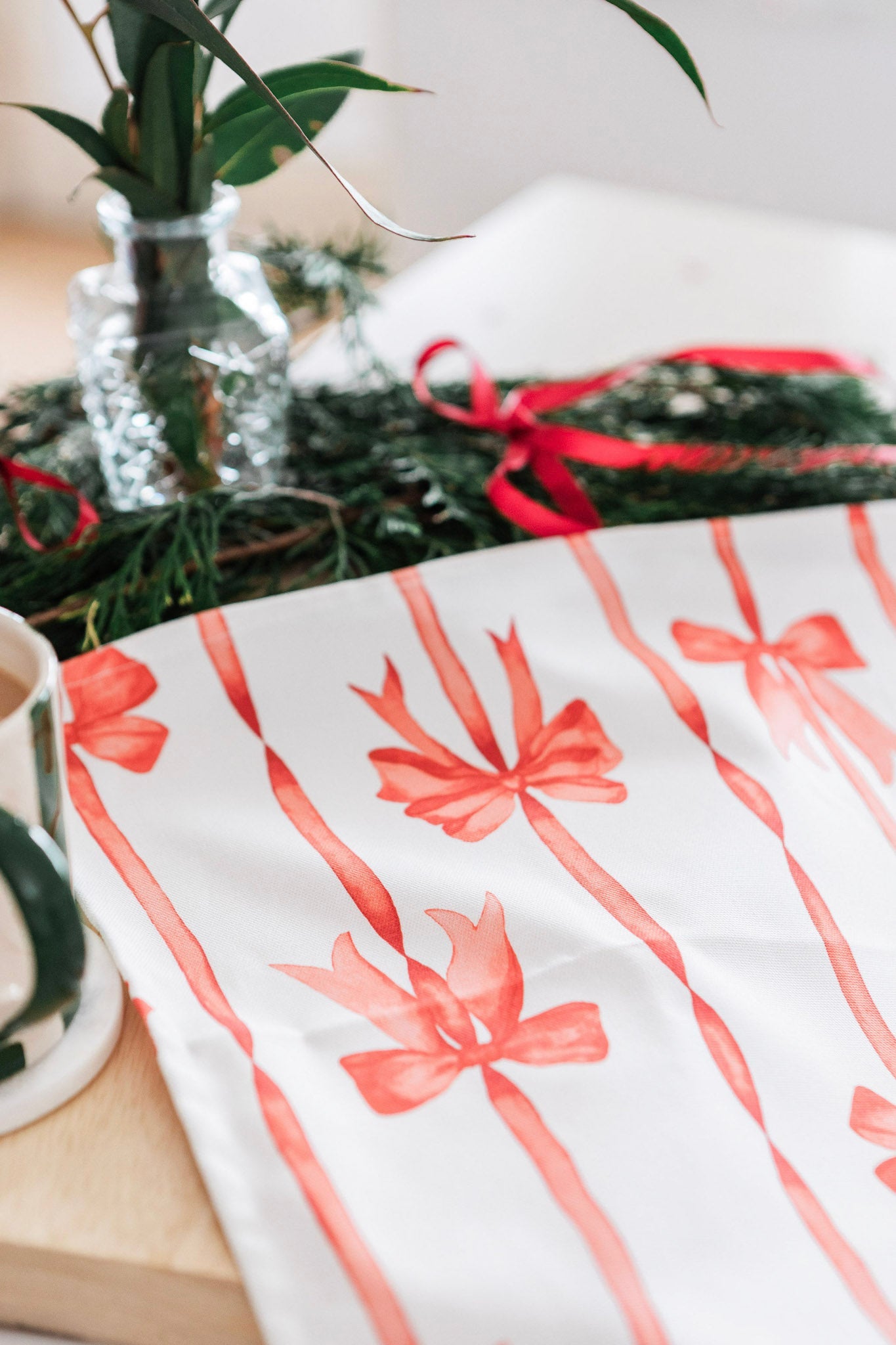 Red Ribbons Tea Towel