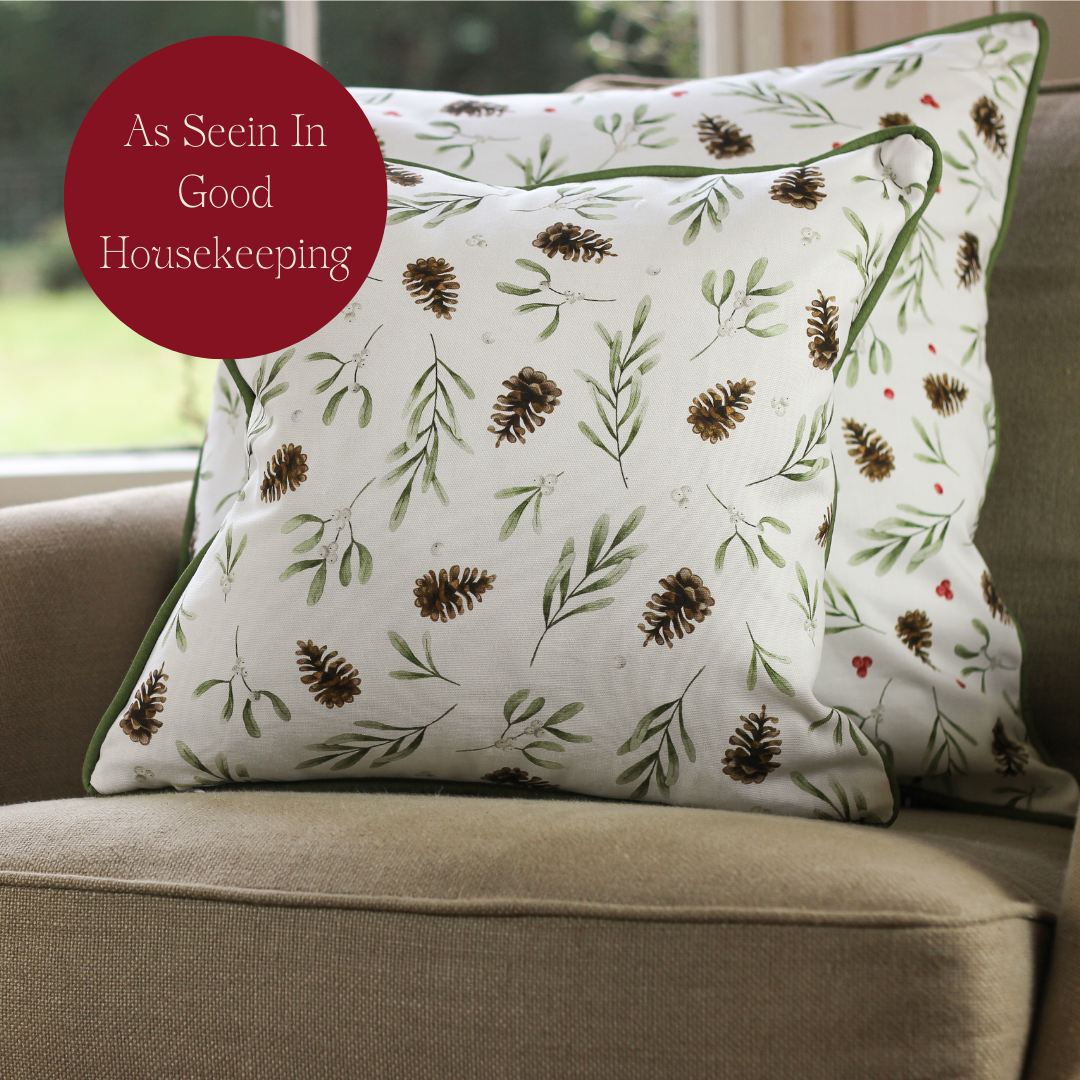 SAMPLE SALE - Mistletoe & Pine Cushion - White Berries