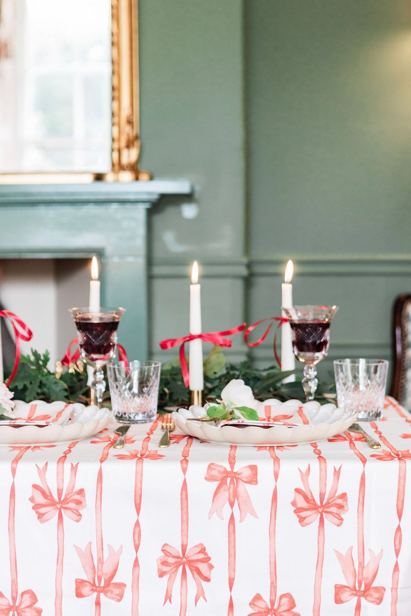 Red Ribbons Tablecloth