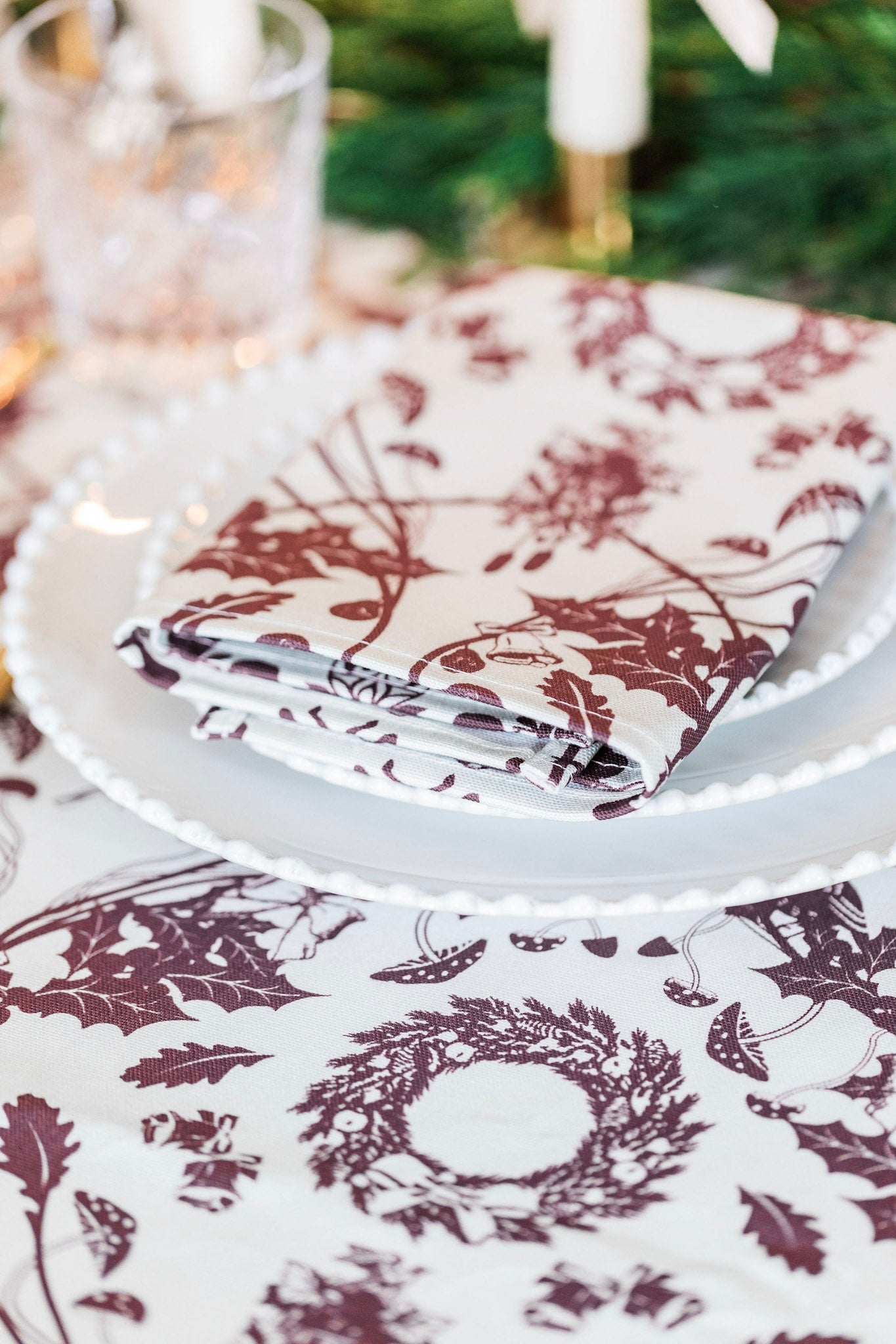 Burgundy Stag Napkin (Pair)