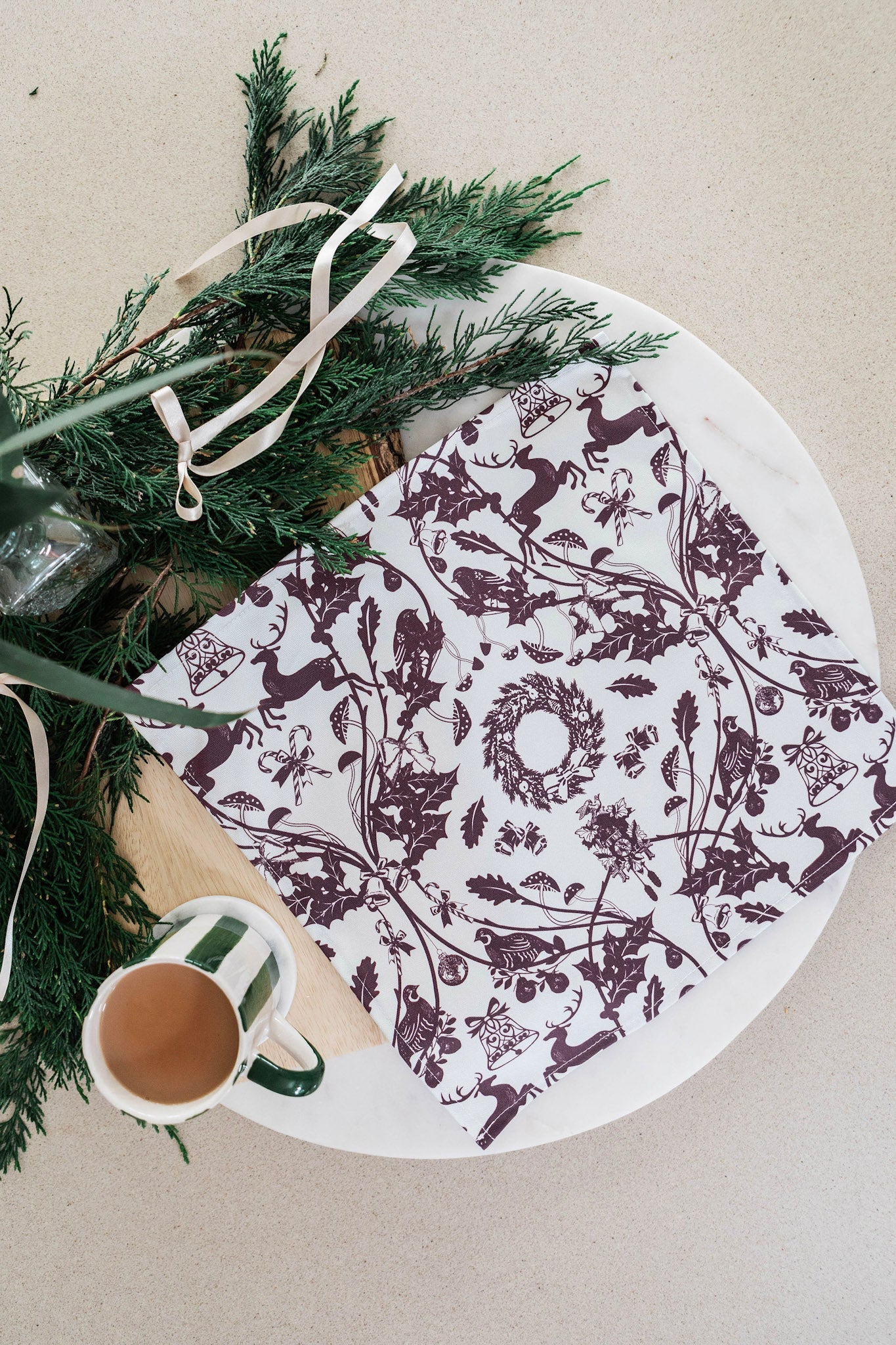 Burgundy Stag Tea Towel