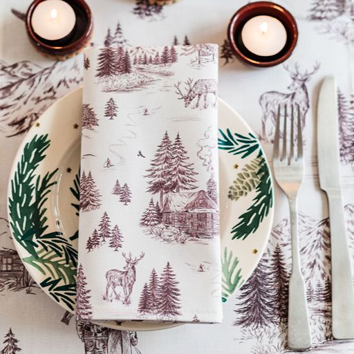 Festive Toile - Burgundy Napkin (Pair)