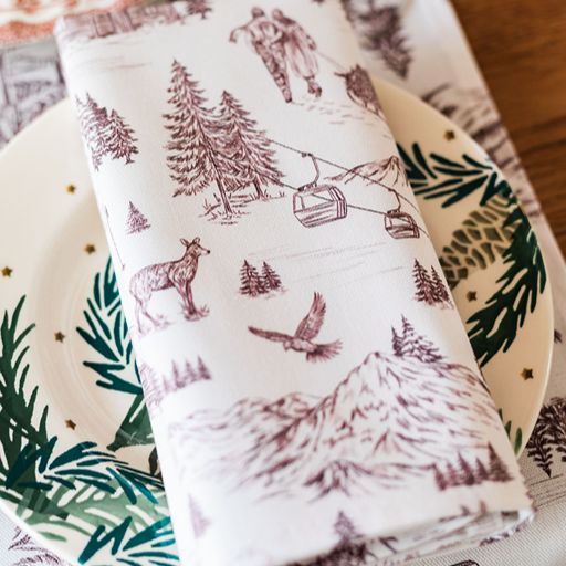 Festive Toile - Burgundy Napkin (Pair)
