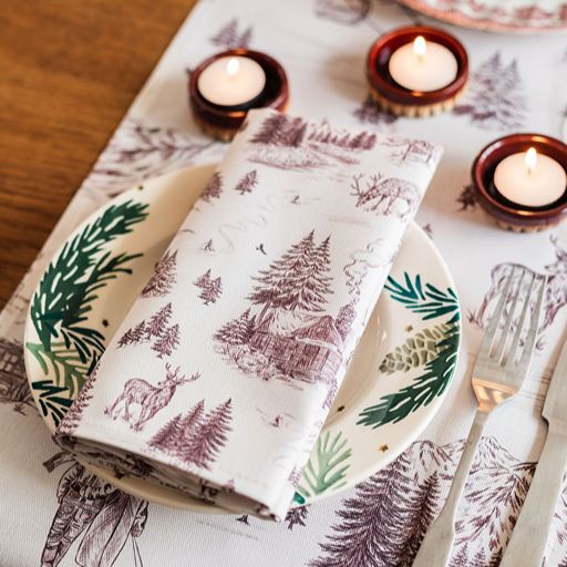 Festive Toile - Burgundy Napkin (Pair)