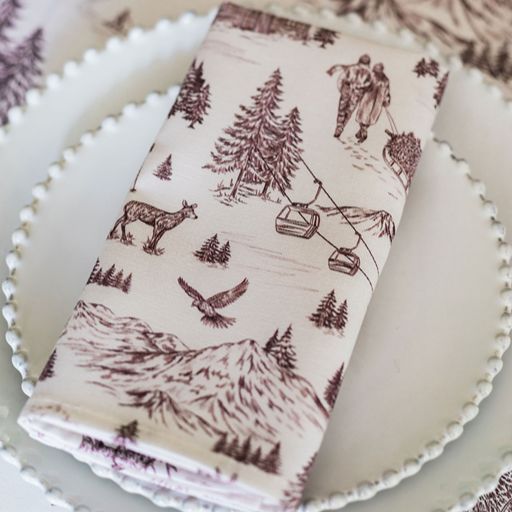Festive Toile - Burgundy Napkin (Pair)