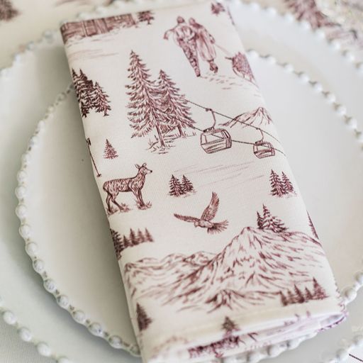 Festive Toile - Burgundy Napkin (Pair)