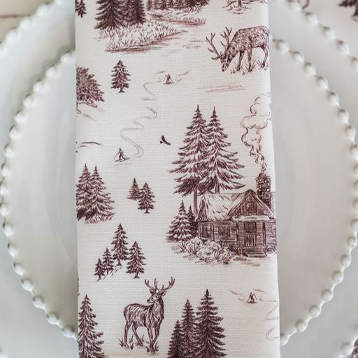 Festive Toile - Burgundy Napkin (Pair)