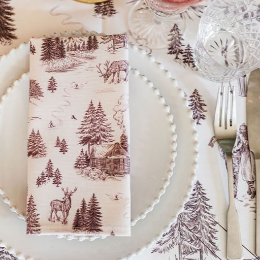 Festive Toile - Burgundy Napkin (Pair)