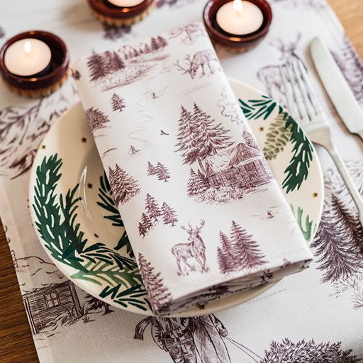 Festive Toile - Burgundy Napkin (Pair)