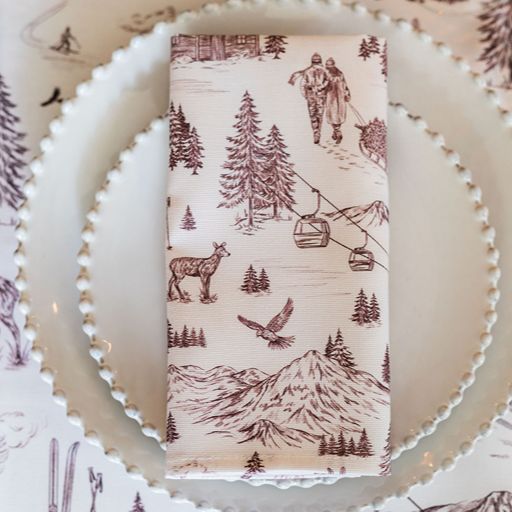 Festive Toile - Burgundy Napkin (Pair)