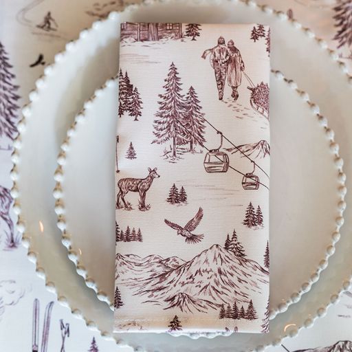 Festive Toile - Burgundy Napkin (Pair)