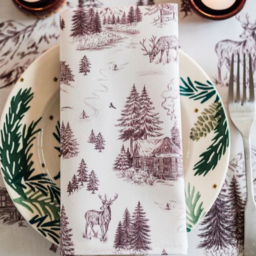 Festive Toile - Burgundy Napkin (Pair)