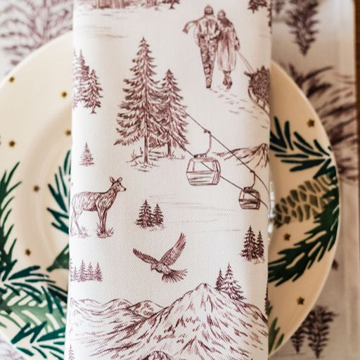 Festive Toile - Burgundy Napkin (Pair)