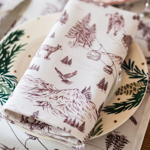 Festive Toile - Burgundy Napkin (Pair)
