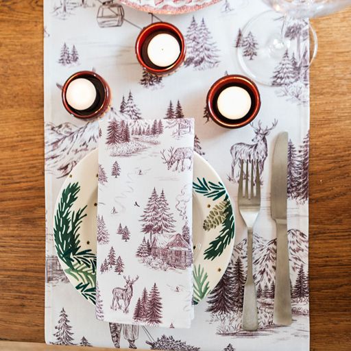 Festive Toile - Burgundy Table Runner