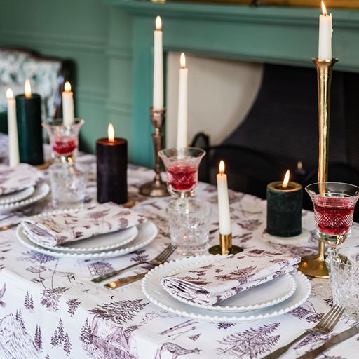 Festive Toile - Burgundy Tablecloth