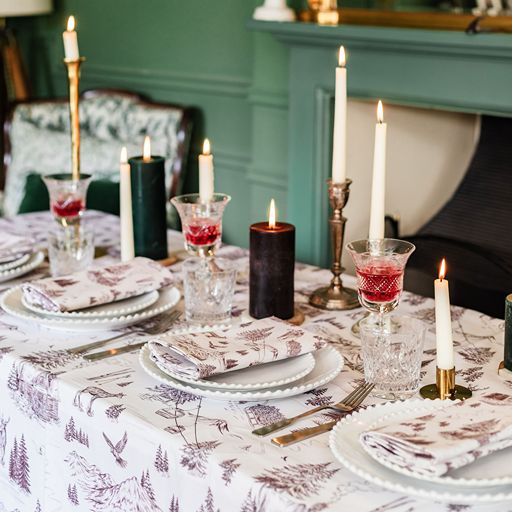 Festive Toile - Burgundy Tablecloth