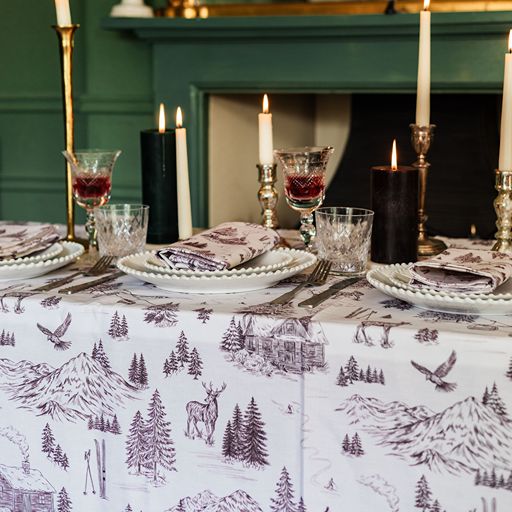 Festive Toile - Burgundy Tablecloth