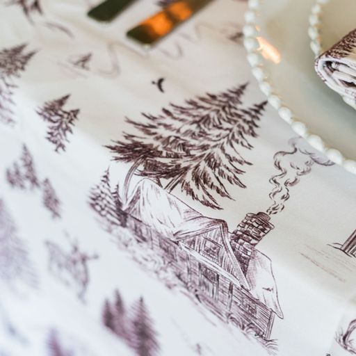 Festive Toile - Burgundy Tablecloth