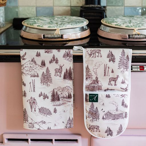 Festive Toile - Burgundy Tea Towel