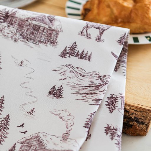 Festive Toile - Burgundy Tea Towel