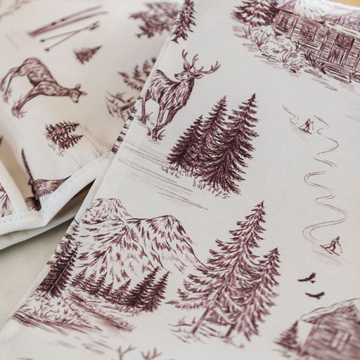 Festive Toile - Burgundy Tea Towel