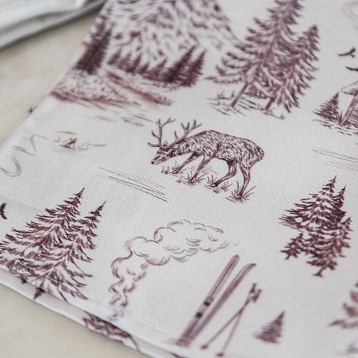 Festive Toile - Burgundy Tea Towel
