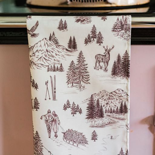 Festive Toile - Burgundy Tea Towel