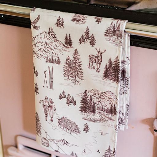 Festive Toile - Burgundy Tea Towel