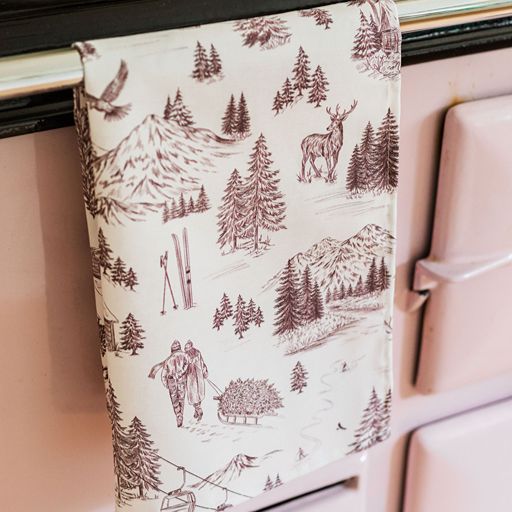 Festive Toile - Burgundy Tea Towel