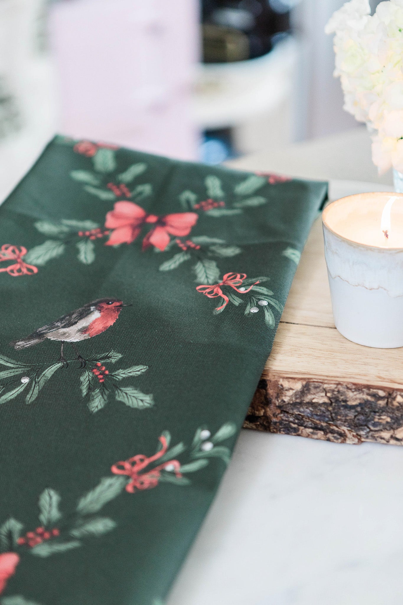Green Garlands Tea Towel