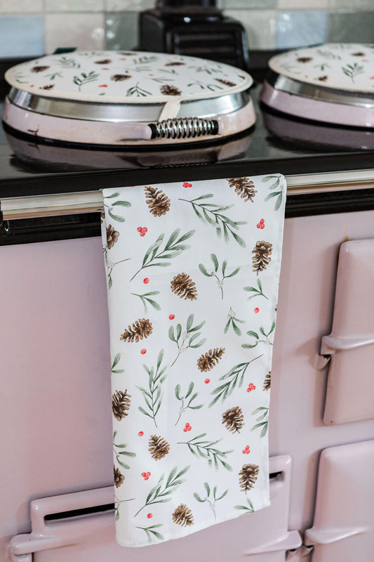 Red Mistletoe Tea Towel