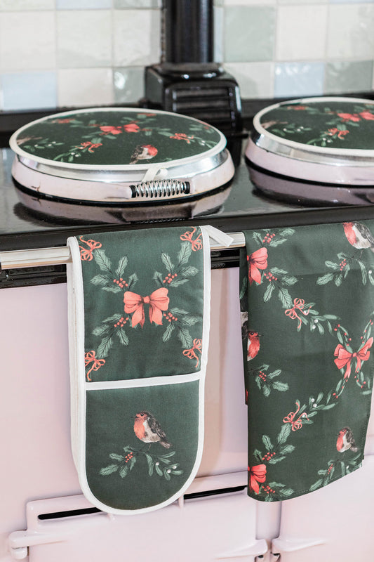 Green Garlands Tea Towel
