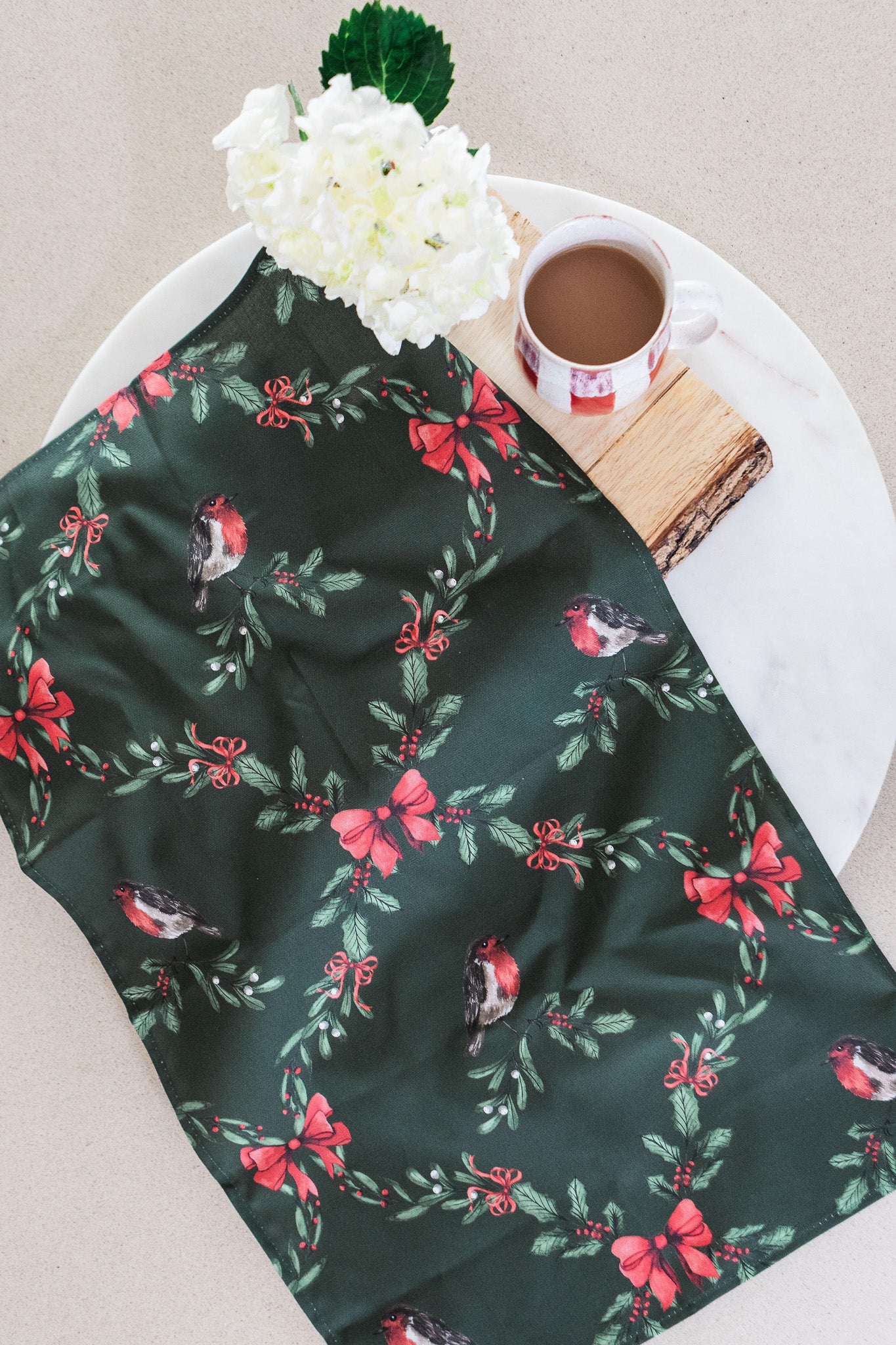 Green Garlands Tea Towel