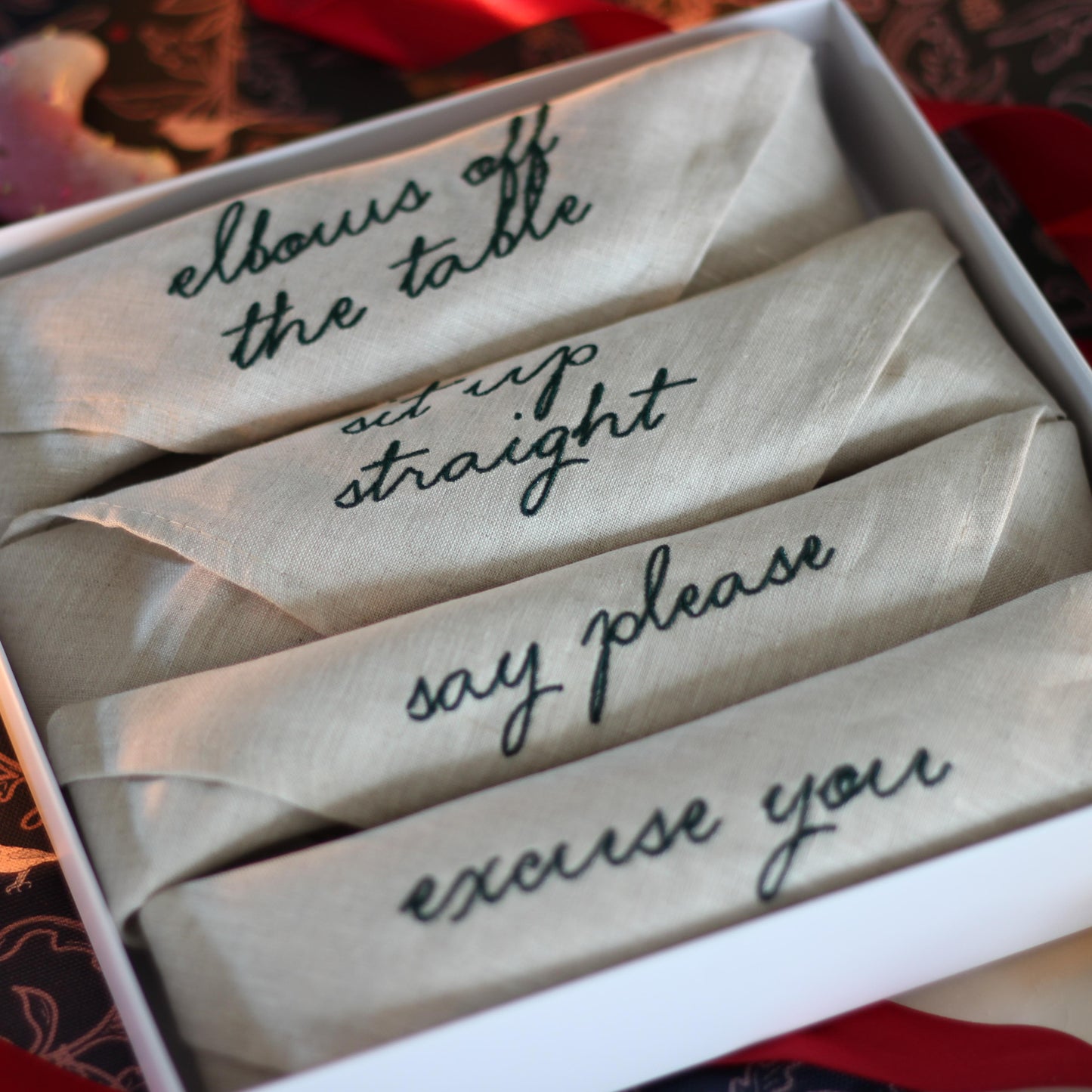 The Manners Collection- Embroidered Napkin Gift Set