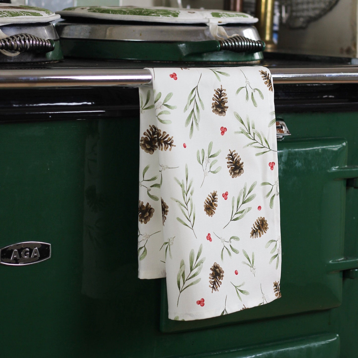 Red Mistletoe Tea Towel