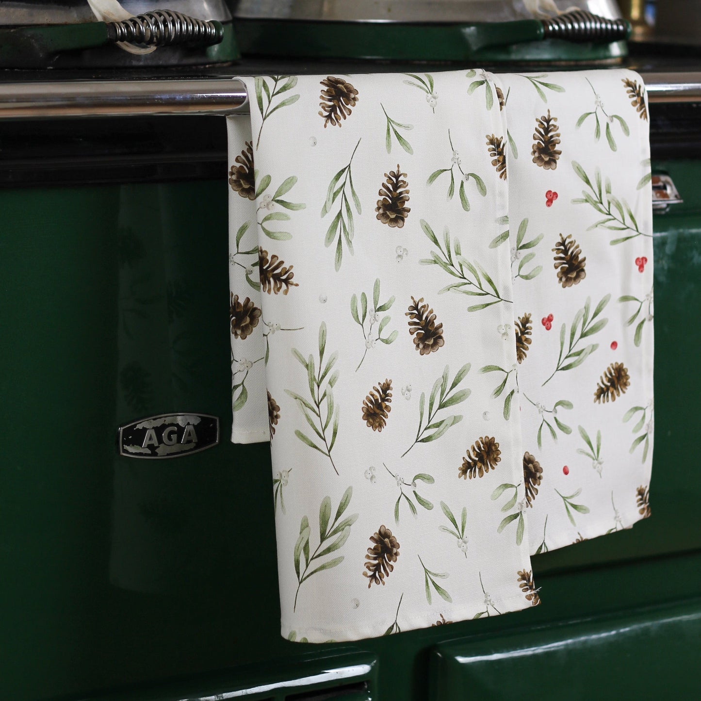 Red Mistletoe Tea Towel