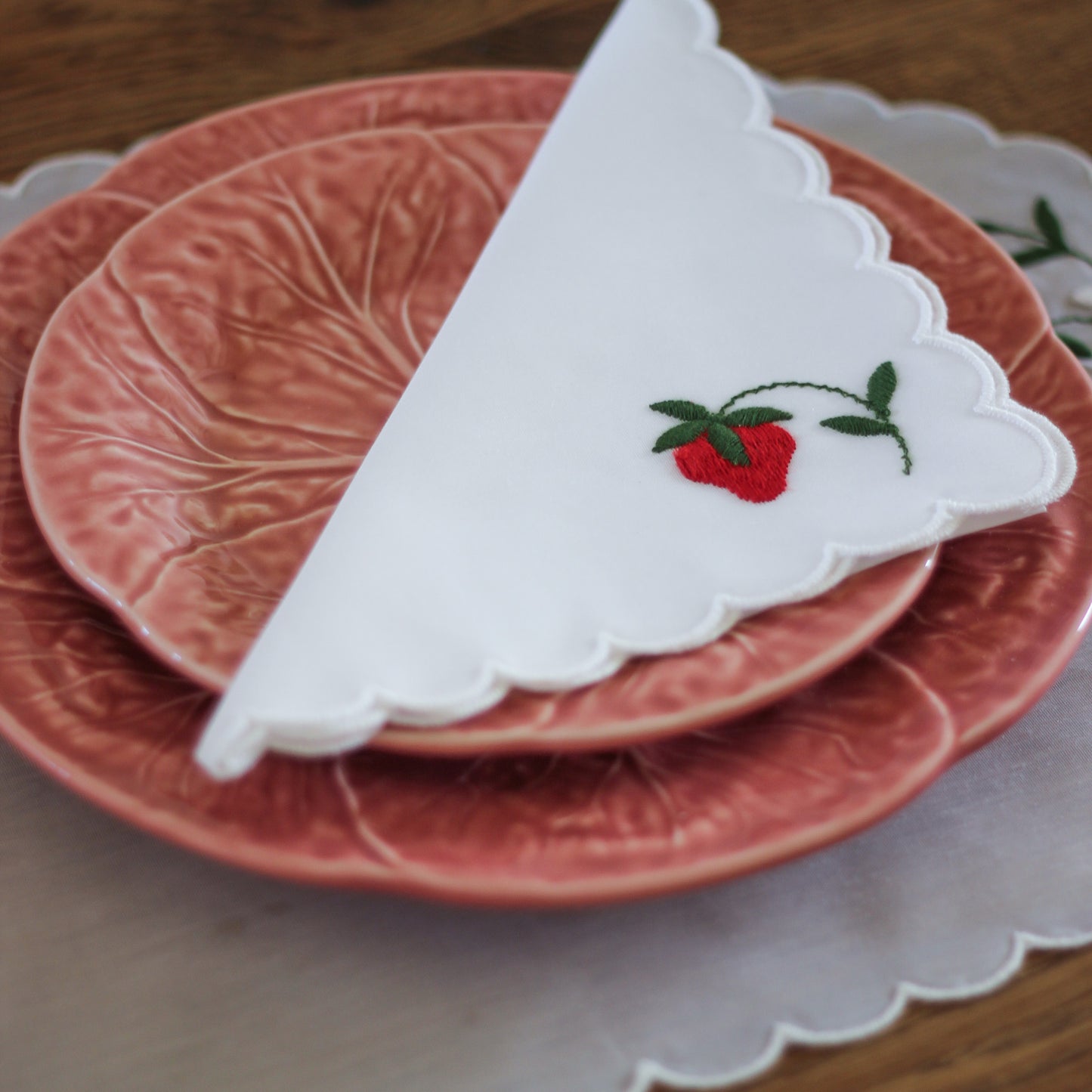 Scalloped Strawberry Embroidered Napkins (Vintage) - Pair
