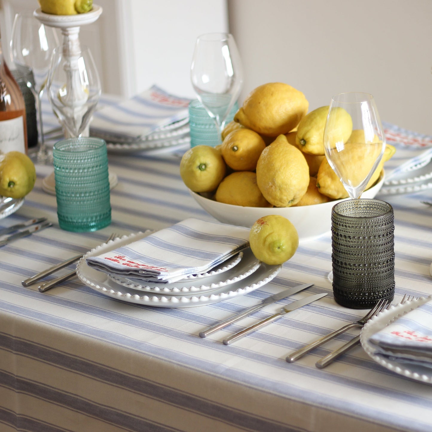 Mid Blue Stripe Table Runner