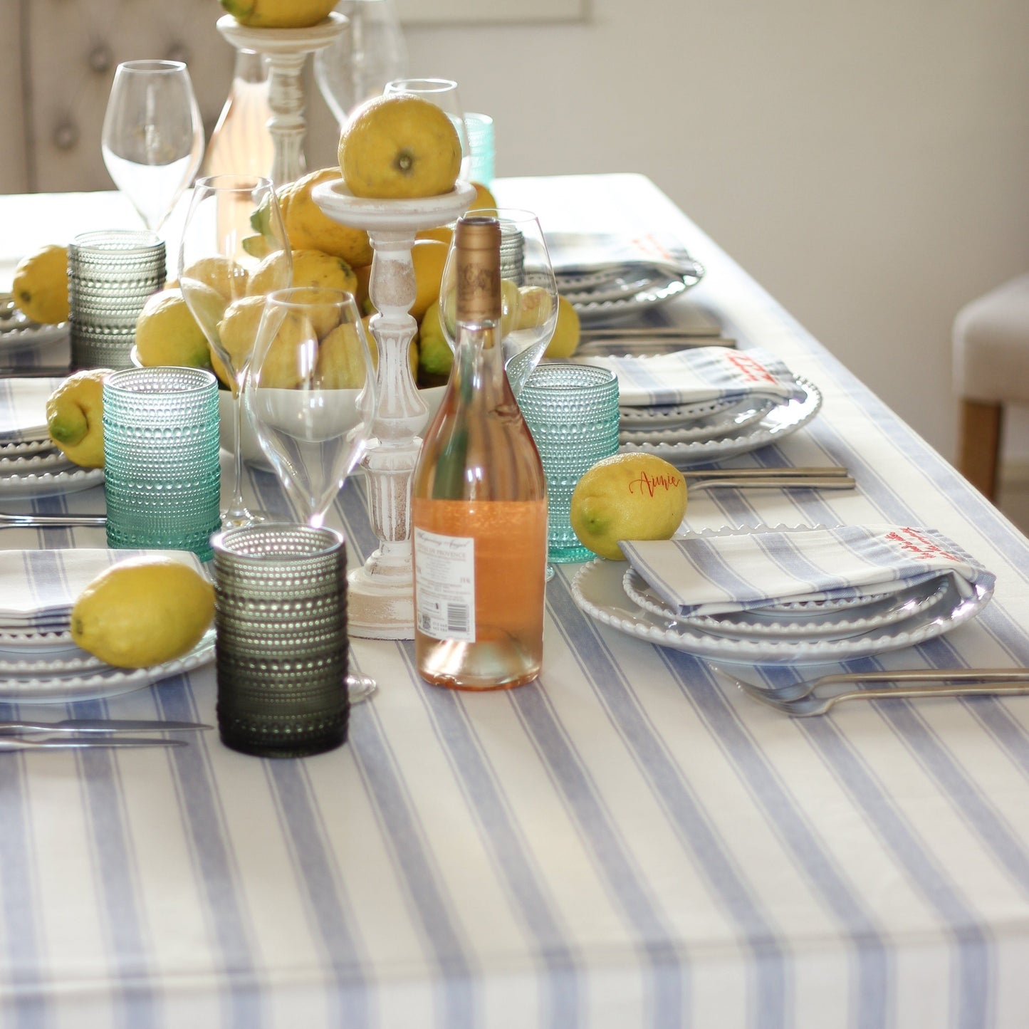 Mid Blue Stripe Table Runner